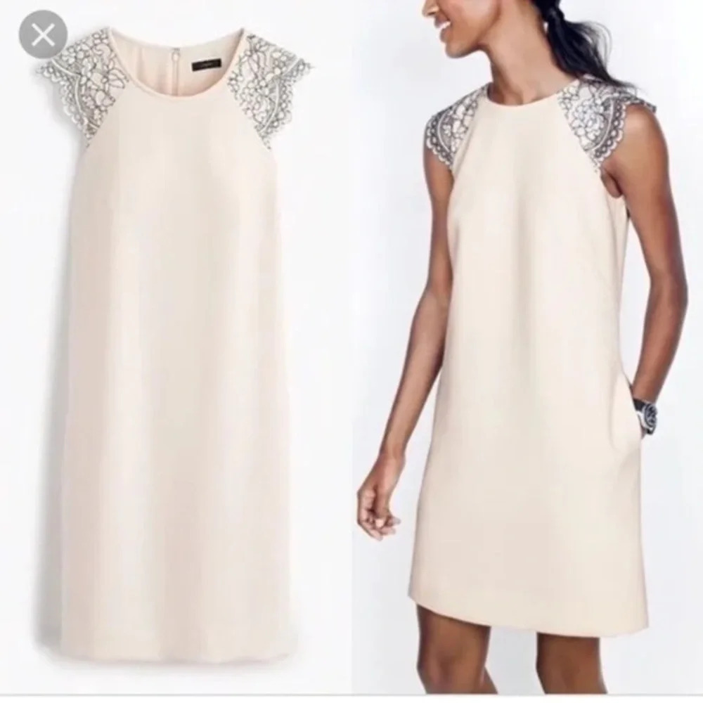 J. Crew | Champagne w/ Black Lace Sleeves Vintage Vibes Dress Size 0